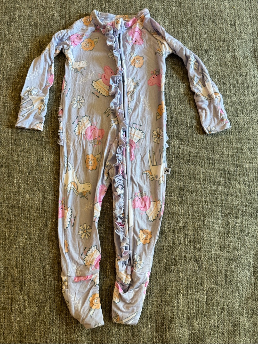 Bums & Roses Peppa Pig Unicorn Bamboo Ruffle Footie 6-9M